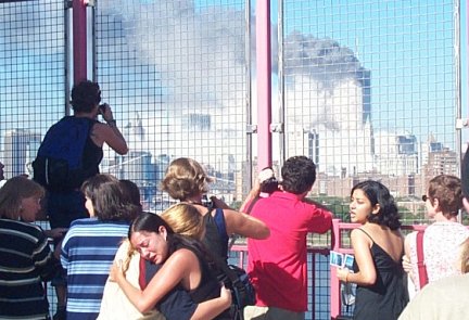 onlookers and first building down - williamsburg bridge